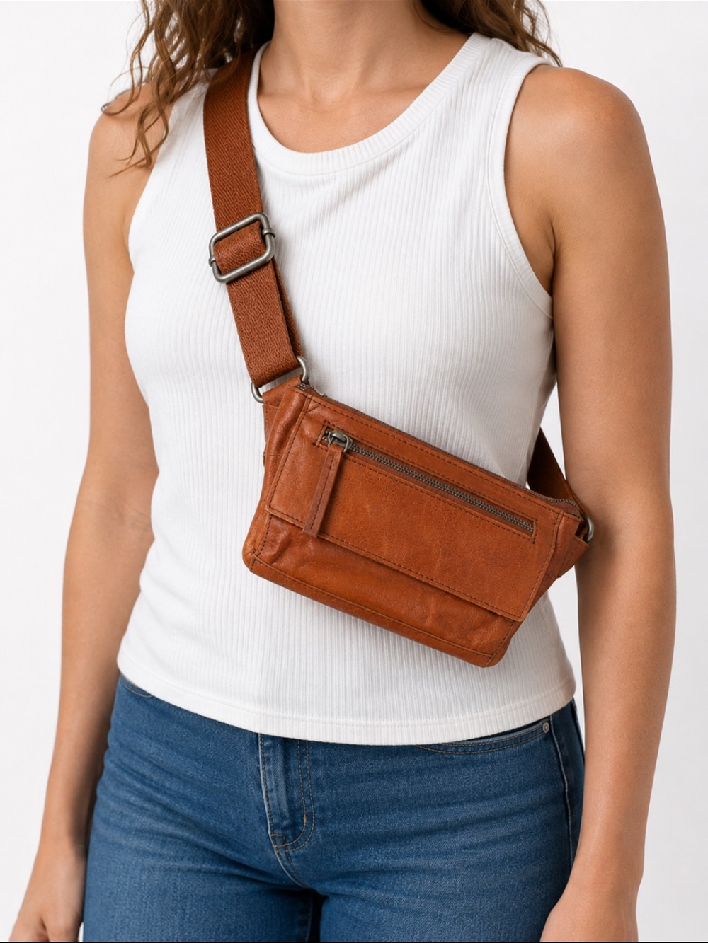 Spikes & Sparrow Tan Leather Waist Hip Bag Fanny Pack Crossbody Bag
